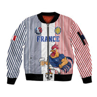 Custom France Football Sleeve Zip Bomber Jacket White Gallic Rooster Mascot