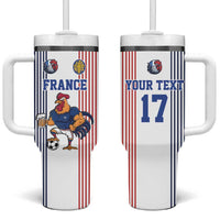 Custom France Football Tumbler With Handle White Gallic Rooster Mascot