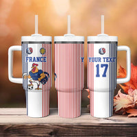 Custom France Football Tumbler With Handle White Gallic Rooster Mascot