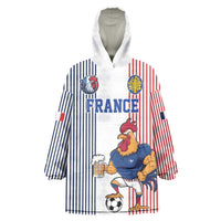 Custom France Football Wearable Blanket Hoodie White Gallic Rooster Mascot