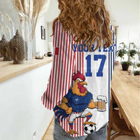 Custom France Football Women Casual Shirt White Gallic Rooster Mascot