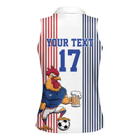 Custom France Football Women Sleeveless Polo Shirt White Gallic Rooster Mascot