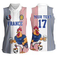 Custom France Football Women Sleeveless Polo Shirt White Gallic Rooster Mascot