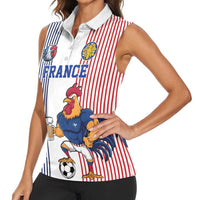 Custom France Football Women Sleeveless Polo Shirt White Gallic Rooster Mascot