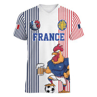 Custom France Football Women V-Neck T-Shirt White Gallic Rooster Mascot