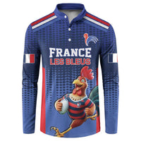 France Rugby Custom Button Sweatshirt Come on Les Bleus Blue Style