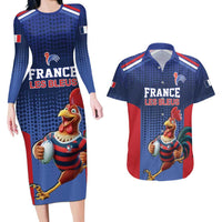 France Rugby Custom Couples Matching Long Sleeve Bodycon Dress and Hawaiian Shirt Come on Les Bleus Blue Style
