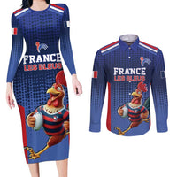 France Rugby Custom Couples Matching Long Sleeve Bodycon Dress and Long Sleeve Button Shirt Come on Les Bleus Blue Style