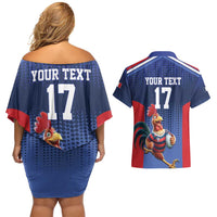 France Rugby Custom Couples Matching Off Shoulder Short Dress and Hawaiian Shirt Come on Les Bleus Blue Style