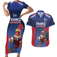 France Rugby Custom Couples Matching Short Sleeve Bodycon Dress and Hawaiian Shirt Come on Les Bleus Blue Style