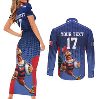 France Rugby Custom Couples Matching Short Sleeve Bodycon Dress and Long Sleeve Button Shirt Come on Les Bleus Blue Style