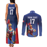 France Rugby Custom Couples Matching Tank Maxi Dress and Long Sleeve Button Shirt Come on Les Bleus Blue Style