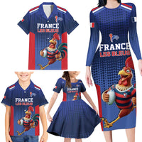 France Rugby Custom Family Matching Long Sleeve Bodycon Dress and Hawaiian Shirt Come on Les Bleus Blue Style