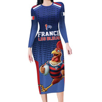 France Rugby Custom Family Matching Long Sleeve Bodycon Dress and Hawaiian Shirt Come on Les Bleus Blue Style
