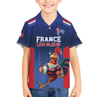 France Rugby Custom Family Matching Off The Shoulder Long Sleeve Dress and Hawaiian Shirt Come on Les Bleus Blue Style