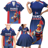 France Rugby Custom Family Matching Short Sleeve Bodycon Dress and Hawaiian Shirt Come on Les Bleus Blue Style