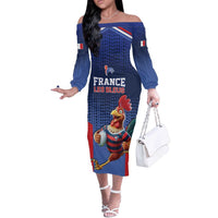 France Rugby Custom Off The Shoulder Long Sleeve Dress Come on Les Bleus Blue Style