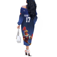 France Rugby Custom Off The Shoulder Long Sleeve Dress Come on Les Bleus Blue Style