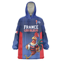 France Rugby Custom Wearable Blanket Hoodie Come on Les Bleus Blue Style