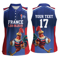 France Rugby Custom Women Sleeveless Polo Shirt Come on Les Bleus Blue Style