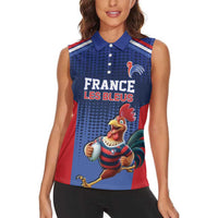 France Rugby Custom Women Sleeveless Polo Shirt Come on Les Bleus Blue Style