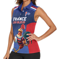 France Rugby Custom Women Sleeveless Polo Shirt Come on Les Bleus Blue Style