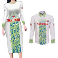 Custom Sardinia Football Couples Matching Long Sleeve Bodycon Dress and Long Sleeve Button Shirt Sardigna Sporty Style