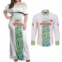 Custom Sardinia Football Couples Matching Off Shoulder Maxi Dress and Long Sleeve Button Shirt Sardigna Sporty Style