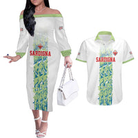 Custom Sardinia Football Couples Matching Off The Shoulder Long Sleeve Dress and Hawaiian Shirt Sardigna Sporty Style