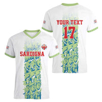 Custom Sardinia Football Women V-Neck T-Shirt Sardigna Sporty Style
