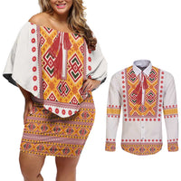Slovakia Costume Couples Matching Off Shoulder Short Dress and Long Sleeve Button Shirt Traditional Folk Pattern