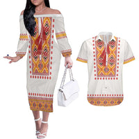 Slovakia Costume Couples Matching Off The Shoulder Long Sleeve Dress and Hawaiian Shirt Traditional Folk Pattern