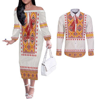 Slovakia Costume Couples Matching Off The Shoulder Long Sleeve Dress and Long Sleeve Button Shirt Traditional Folk Pattern