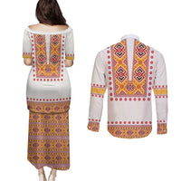 Slovakia Costume Couples Matching Puletasi and Long Sleeve Button Shirt Traditional Folk Pattern