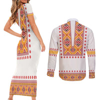 Slovakia Costume Couples Matching Short Sleeve Bodycon Dress and Long Sleeve Button Shirt Traditional Folk Pattern