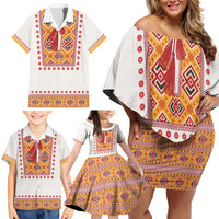 Slovakia Costume Family Matching Off Shoulder Short Dress and Hawaiian Shirt Traditional Folk Pattern