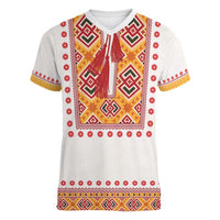 Slovakia Costume Women V-Neck T-Shirt Traditional Folk Pattern