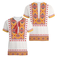 Slovakia Costume Women V-Neck T-Shirt Traditional Folk Pattern