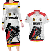 Custom Germany Ice Hockey Couples Matching Long Sleeve Bodycon Dress and Hawaiian Shirt Retro Jersey