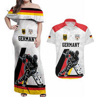 Custom Germany Ice Hockey Couples Matching Off Shoulder Maxi Dress and Hawaiian Shirt Retro Jersey