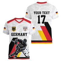 Custom Germany Ice Hockey Women V-Neck T-Shirt Retro Jersey