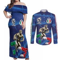 Italian Republic Rugby Custom Couples Matching Off Shoulder Maxi Dress and Long Sleeve Button Shirt Sporty Style
