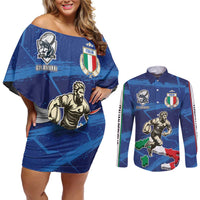 Italian Republic Rugby Custom Couples Matching Off Shoulder Short Dress and Long Sleeve Button Shirt Sporty Style
