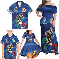Italian Republic Rugby Custom Family Matching Off Shoulder Maxi Dress and Hawaiian Shirt Sporty Style