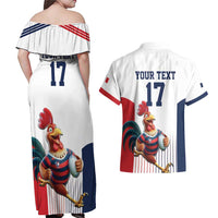 France Rugby Custom Couples Matching Off Shoulder Maxi Dress and Hawaiian Shirt Come on Les Bleus White Style