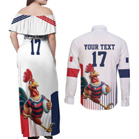 France Rugby Custom Couples Matching Off Shoulder Maxi Dress and Long Sleeve Button Shirt Come on Les Bleus White Style