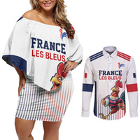 France Rugby Custom Couples Matching Off Shoulder Short Dress and Long Sleeve Button Shirt Come on Les Bleus White Style