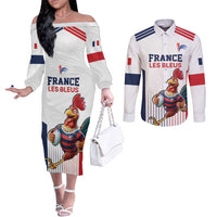 France Rugby Custom Couples Matching Off The Shoulder Long Sleeve Dress and Long Sleeve Button Shirt Come on Les Bleus White Style