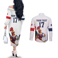 France Rugby Custom Couples Matching Off The Shoulder Long Sleeve Dress and Long Sleeve Button Shirt Come on Les Bleus White Style