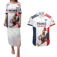 France Rugby Custom Couples Matching Puletasi and Hawaiian Shirt Come on Les Bleus White Style